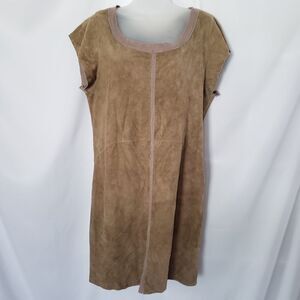 Jakett...etc Tan 100% Suede leather‎ shift dress sz M